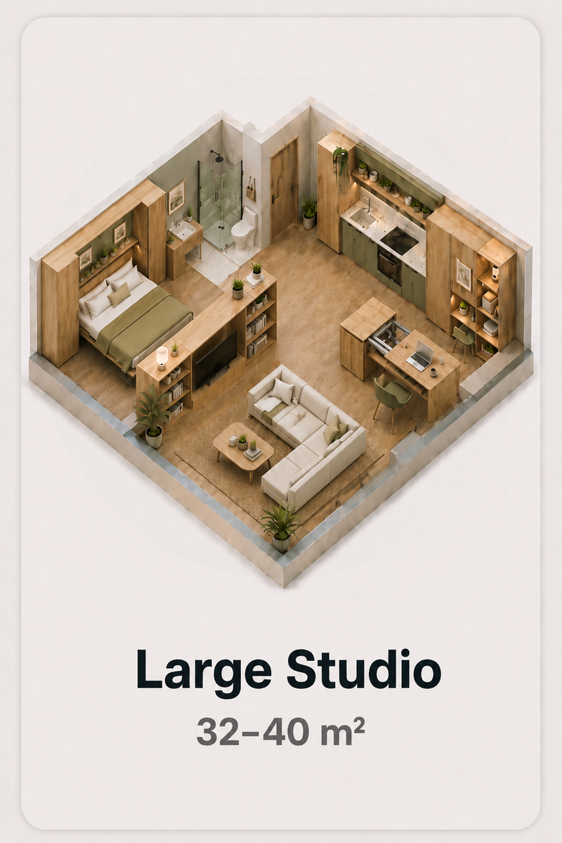 Large Studio 32–40 m² apartment render