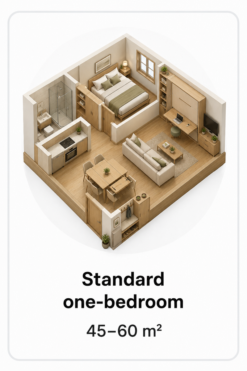 Standard One-Bedroom 45–60 m² apartment render