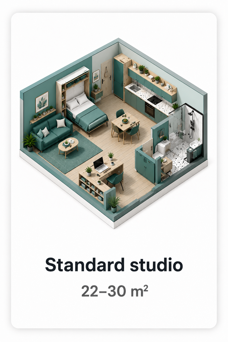 Standard Studio 22–30 m² apartment render