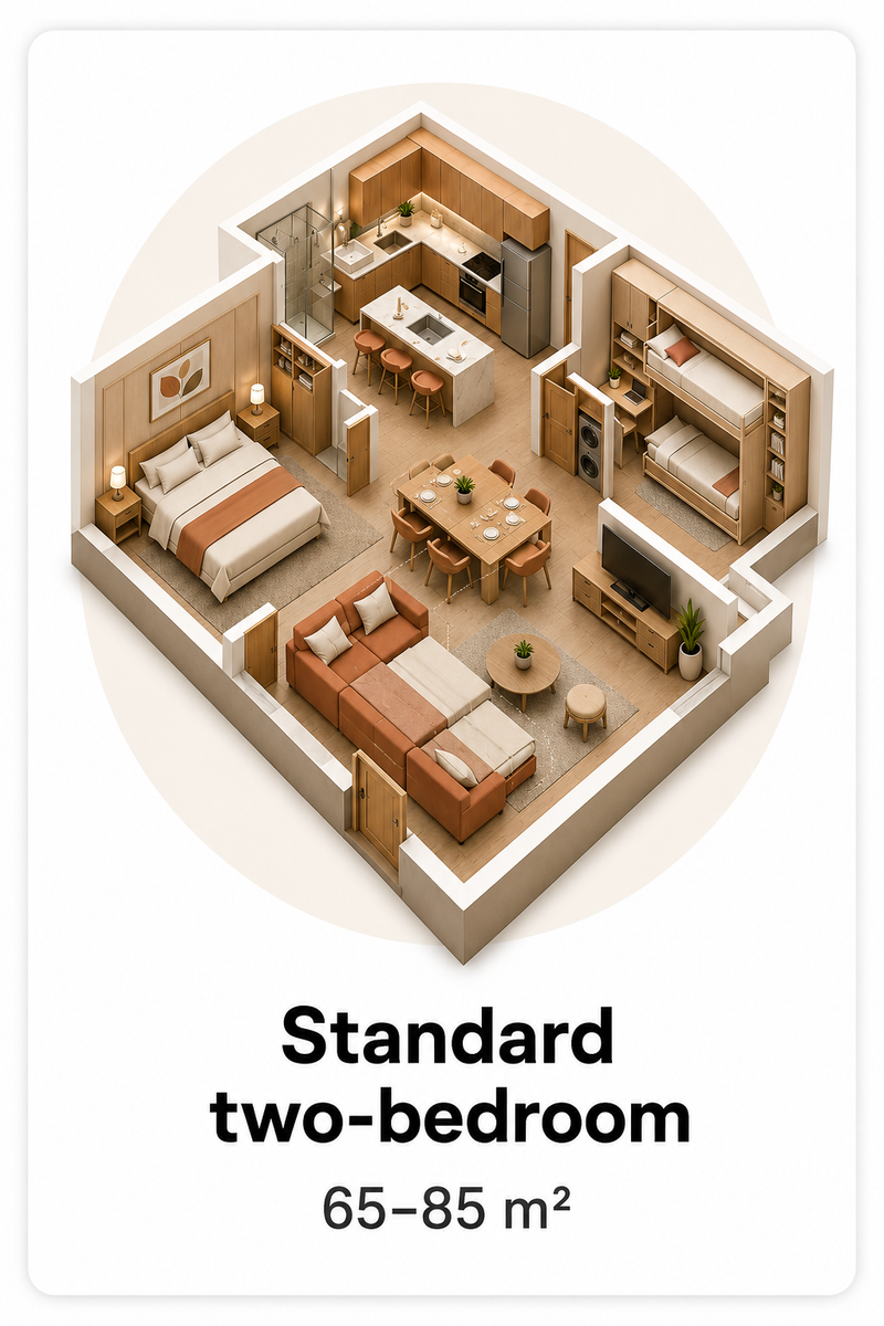 Standard Two-Bedroom 65–85 m² apartment render
