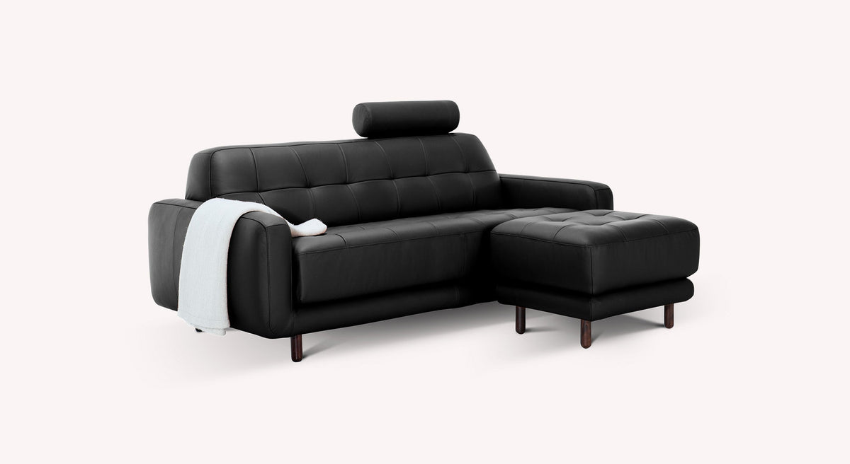 Lot canapé et pouf CLARK Cuir Sidney Noir