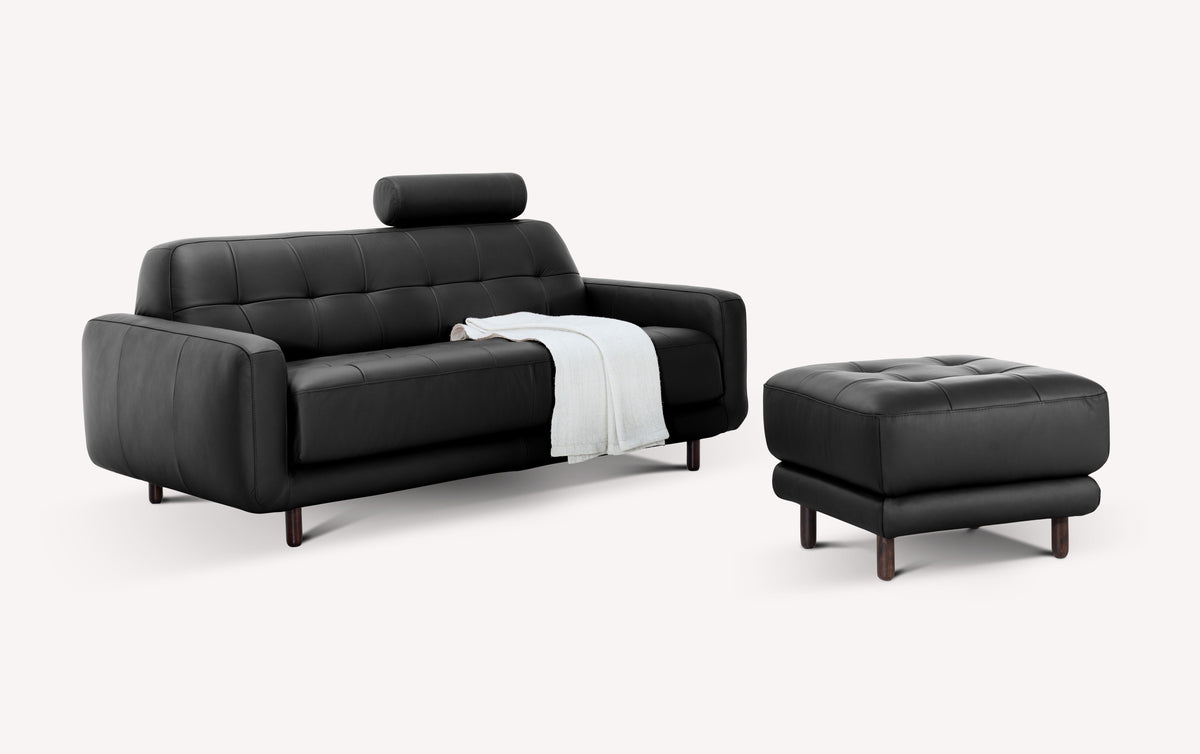 Lot canapé et pouf CLARK Cuir Sidney Noir