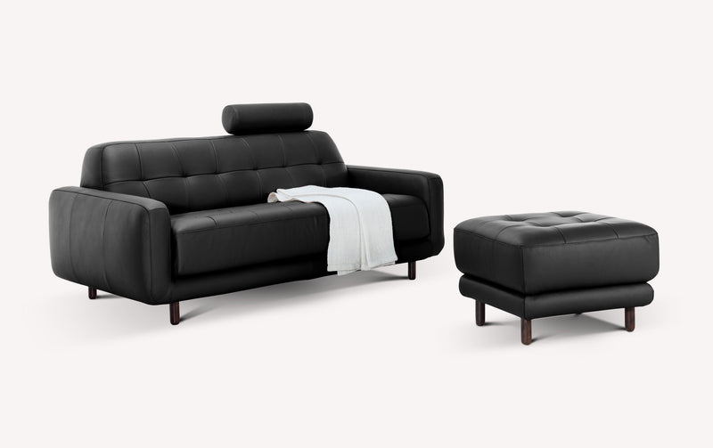 Lot canapé et pouf CLARK Cuir Sidney Noir