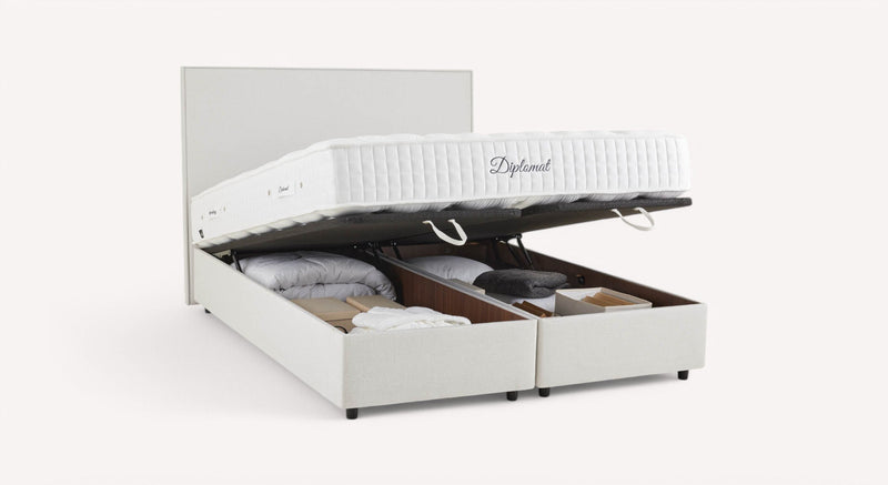 Pack lit coffre, matelas et tête de lit NINA Queens Beige