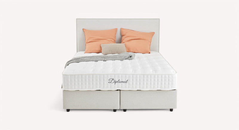 Pack lit coffre, matelas et tête de lit NINA Queens Beige