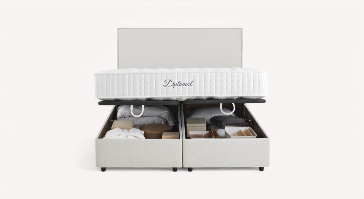 Pack lit coffre, matelas et tête de lit NINA Queens Beige