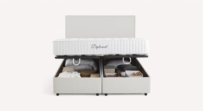Pack lit coffre, matelas et tête de lit NINA Queens Beige