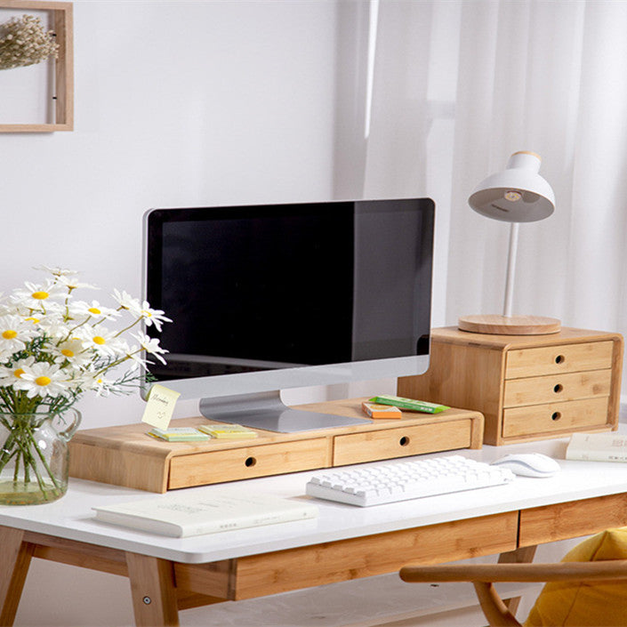 KYOTO bamboo monitor riser and organiser on a desk